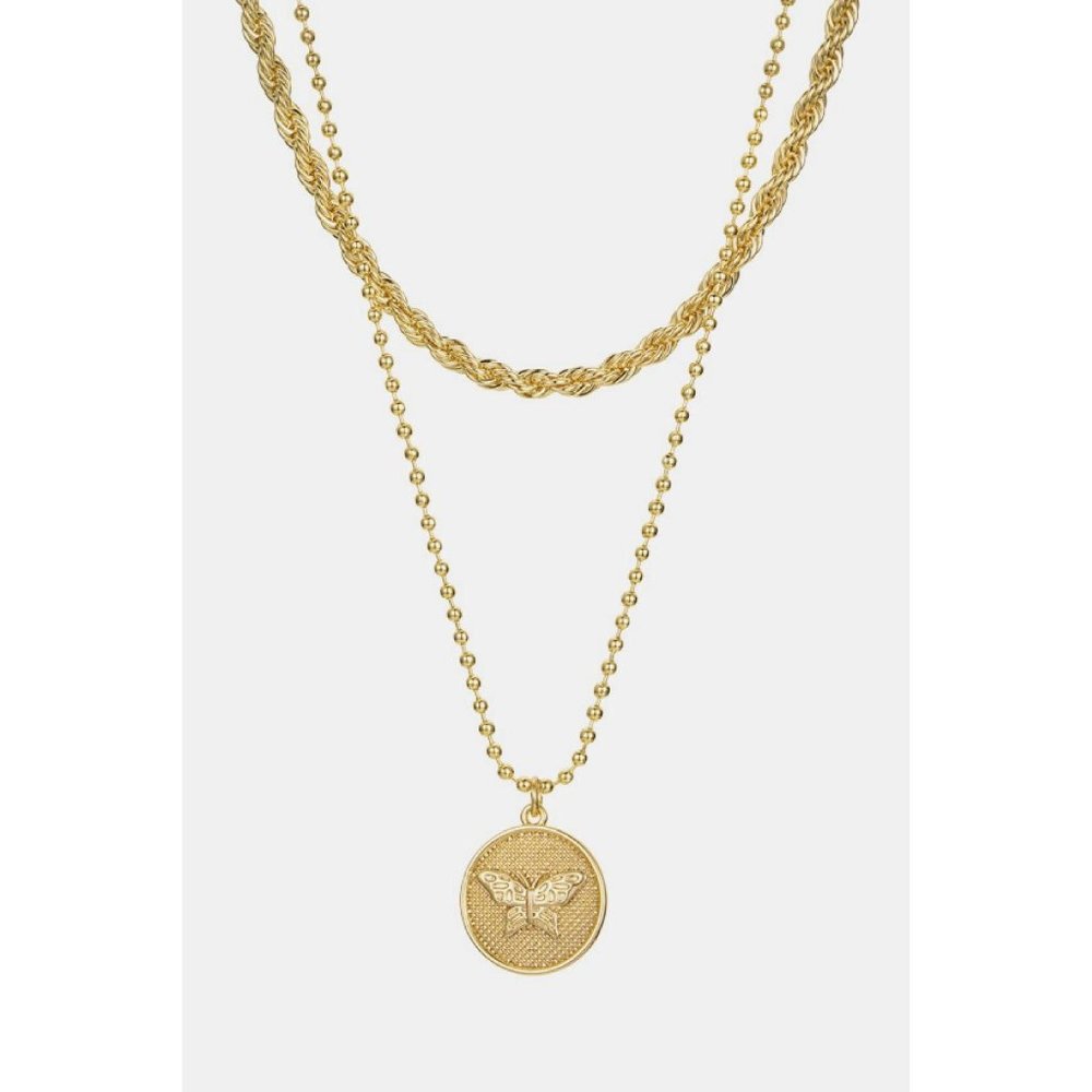 Butterfly Pendant Necklace and Twisted Rope Necklace Set
